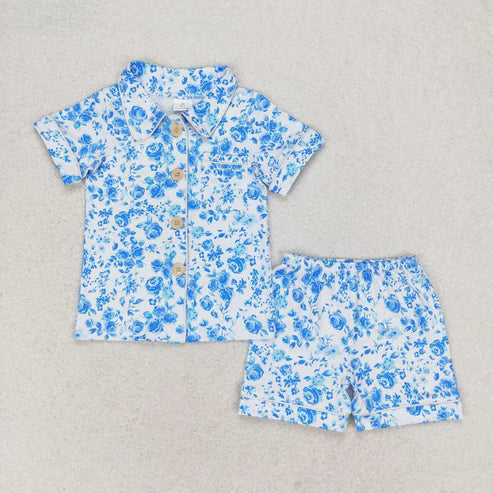 10.14 RTS Sibling Baby Girls Water Paisley Ruffle Shirt Shorts Pajamas Clothes Sets