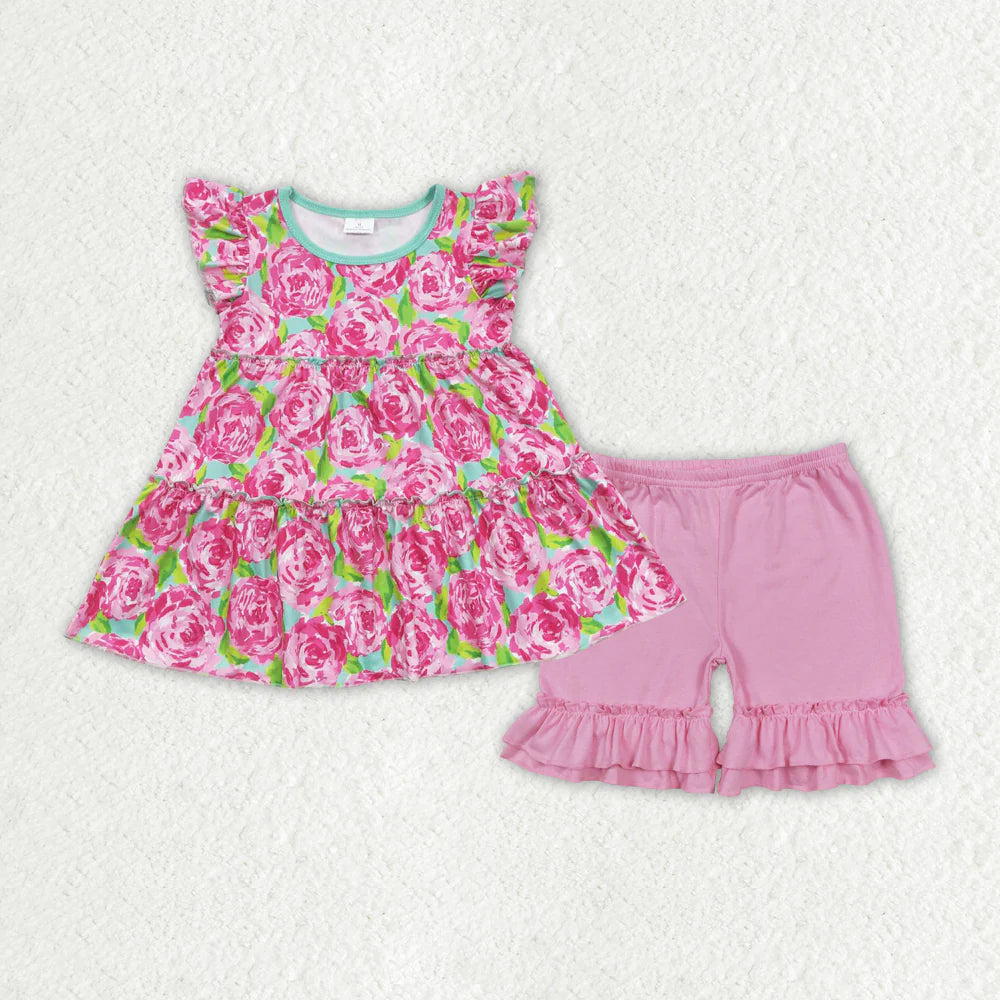 1.23 RTS Sibling Baby Girls Flowers Tunic Shorts Summer Clothes Sets