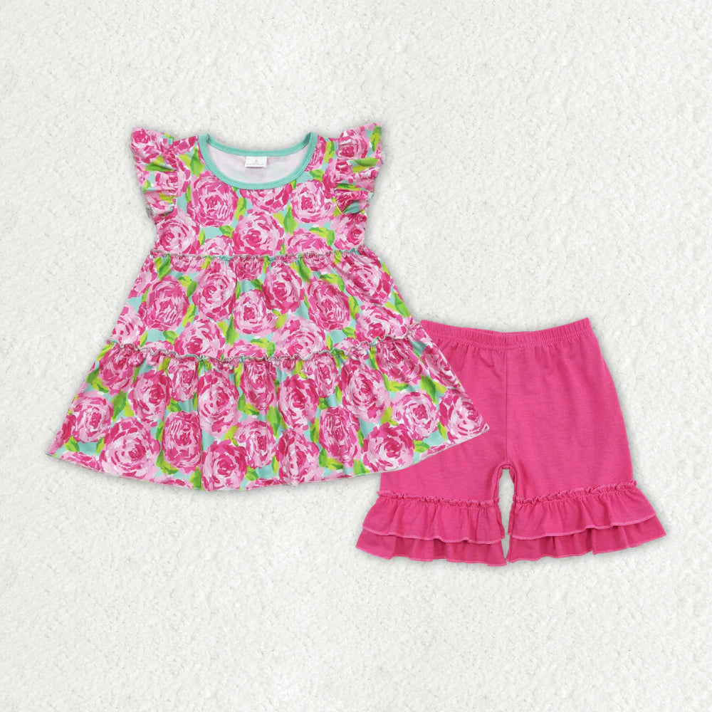 1.23 RTS Sibling Baby Girls Flowers Tunic Shorts Summer Clothes Sets