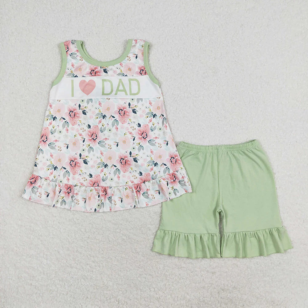 12.27 RTS Sibling Boys Baby Girls I Love Dad Green Flowers Rompers Dresses Outfits Suits