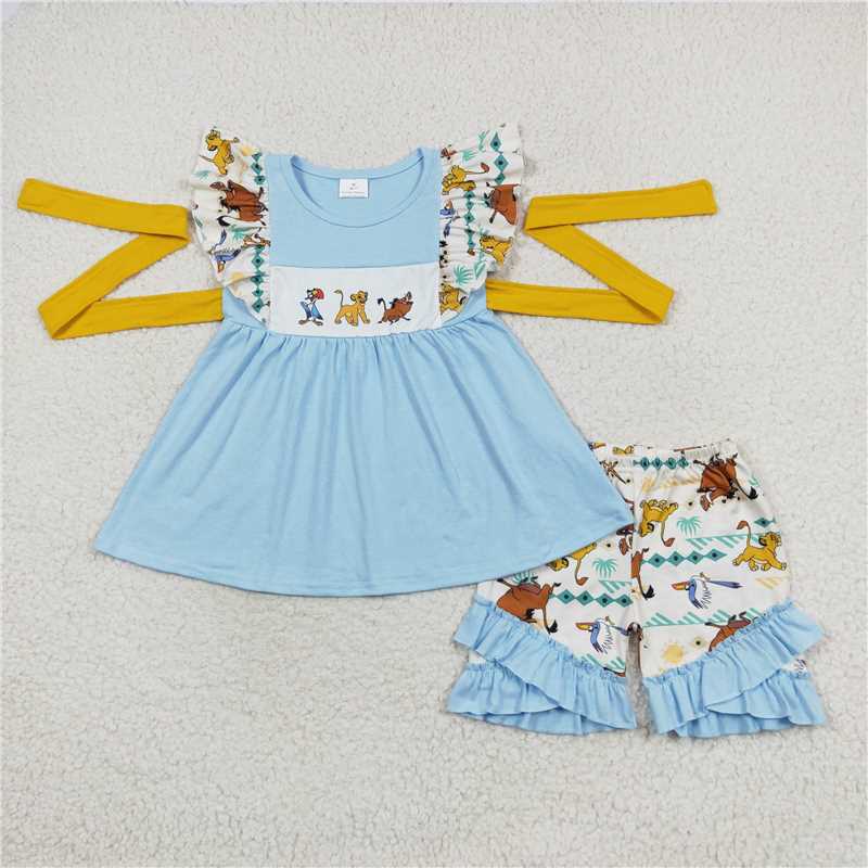 8.01  Sibling Short sleeves lion top shorts kids boys and girls clothing dress