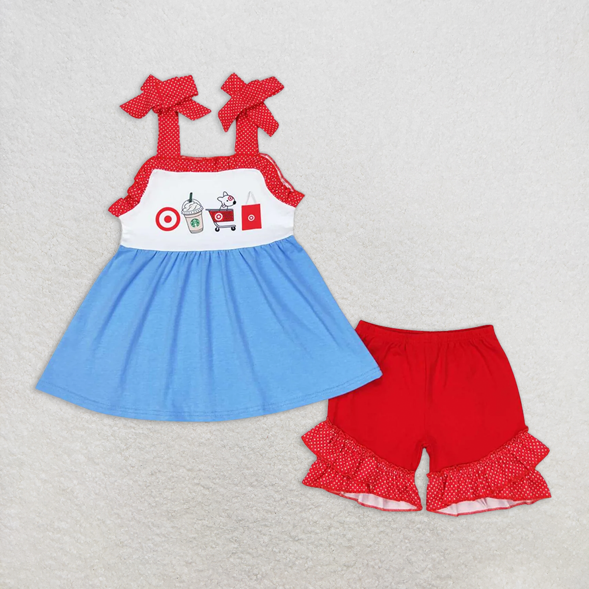 7.19 GSSO1205 RTS NO MOQ Baby Girls Summer Outfits Baby Girls Summer Supermarket Cart Shorts Outfit
