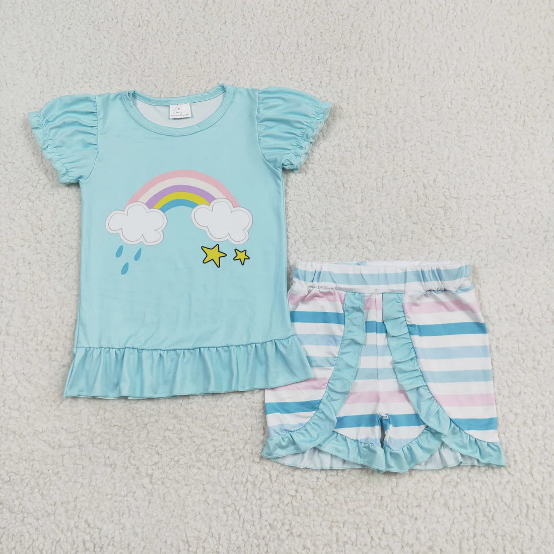 10.4 RTS Sibling Baby Girls Positive Rainbow Shirts Top Ruffle Shorts Clothes Sets
