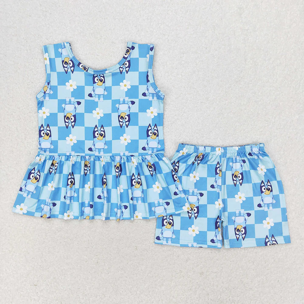 12.10 RTS Sibling Baby Girls Dogs Flowers Tunic Top Shorts Clothes Sets