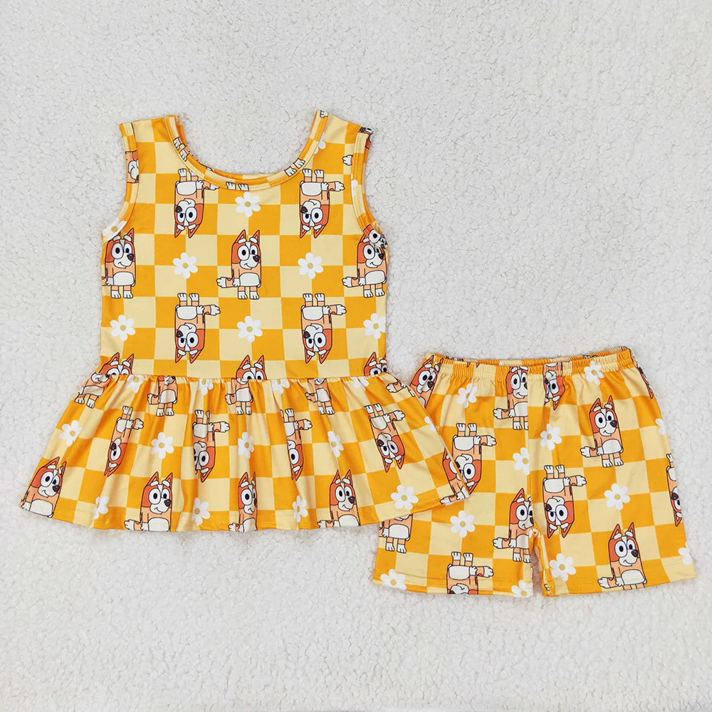 12.10 RTS Sibling Baby Girls Dogs Flowers Tunic Top Shorts Clothes Sets