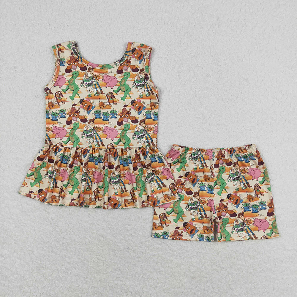 12.24 RTS Sibling Baby Girls Cartoon Sleeveless Tunic Shorts Clothes Sets