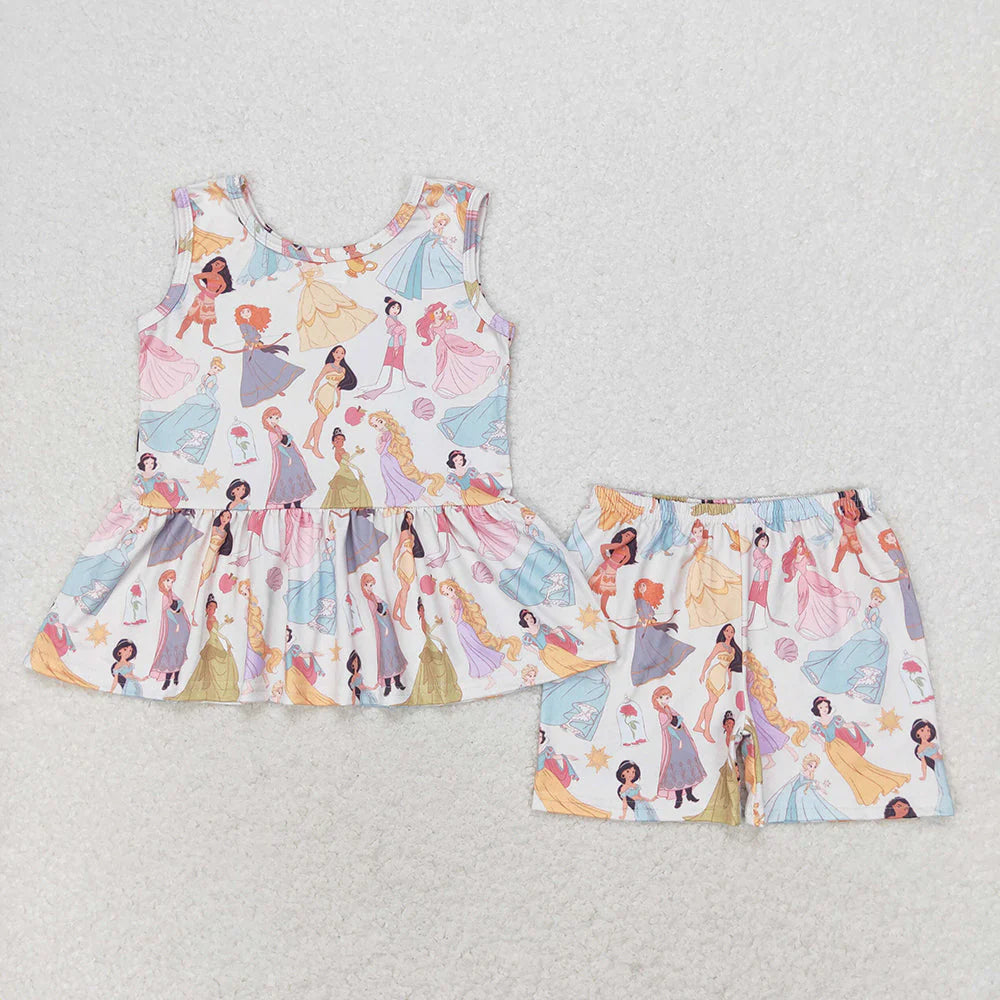 12.24 RTS Sibling Baby Girls Cartoon Sleeveless Tunic Shorts Clothes Sets