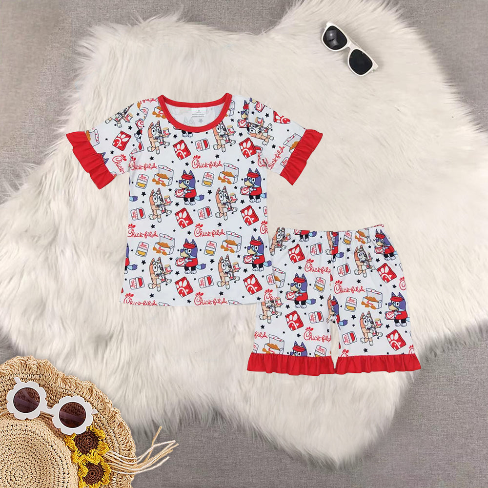 RTS Sibling Baby Girls Short sleeves cows sunflower farm girls summer pajamas