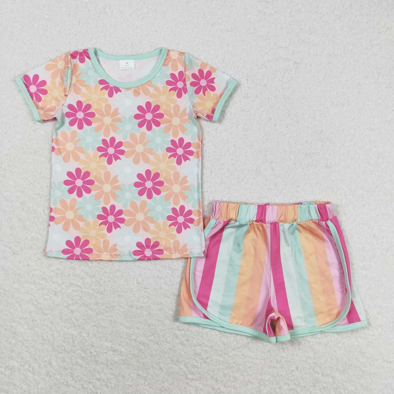 2.27 RTS Sibling Baby Girls Short Sleeve Colorful Flowers Cactus Top Shorts Pajamas Clothes Sets