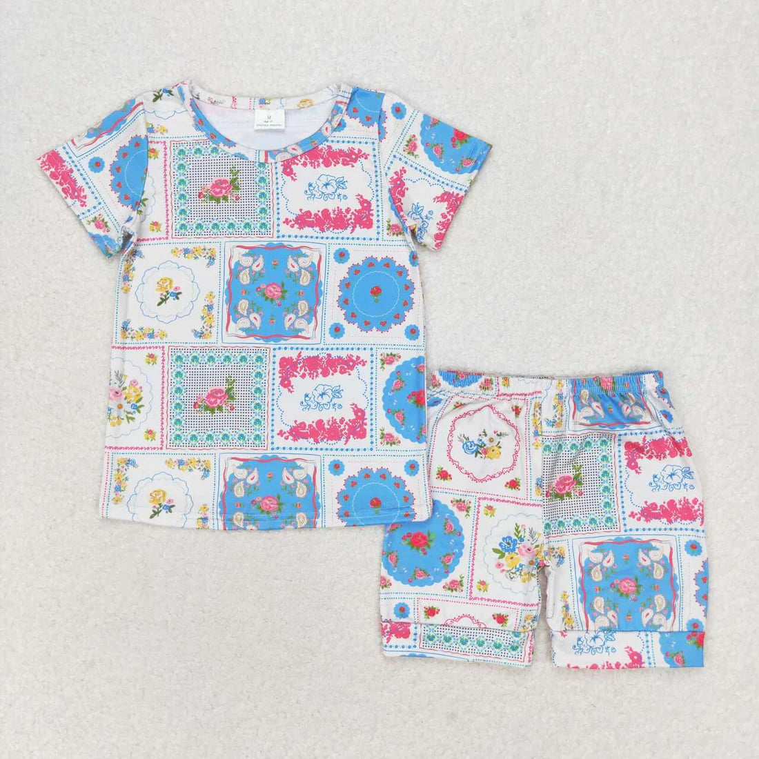 2.27 RTS Sibling Baby Girls Short Sleeve Colorful Flowers Top Shorts Summer Clothes Sets