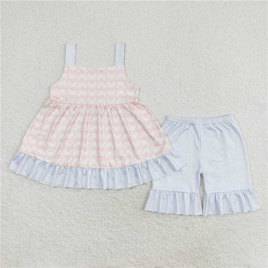 GSSO1306Summer Outfits for Girls Featuring Straps Crab Tunic and Stripe Shorts