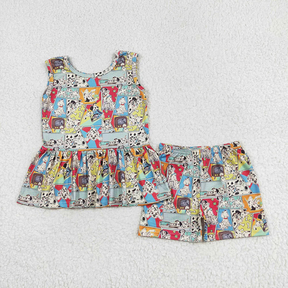 12.24 RTS Sibling Baby Girls Cartoon Sleeveless Tunic Shorts Clothes Sets