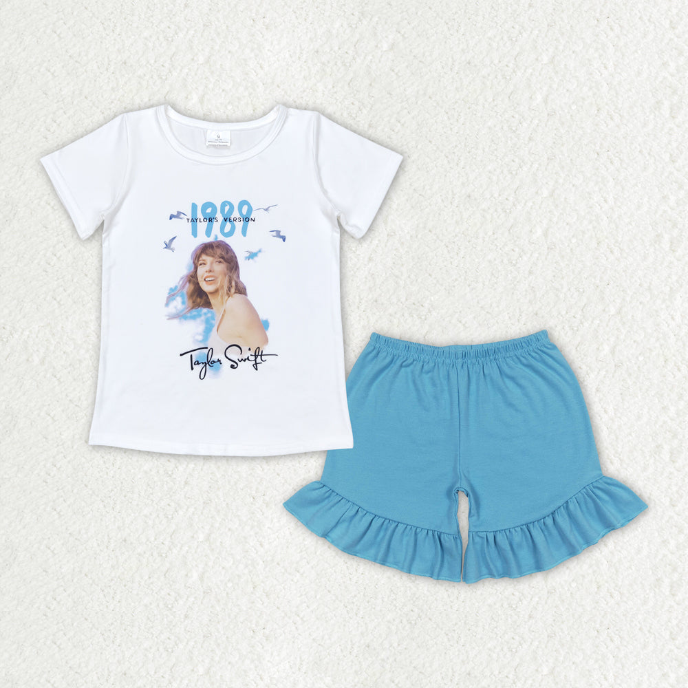 No moq GSSO1452 Pre-order Size 3-6m to 14-16t baby girl clothes short sleeve top with shorts kids summer set