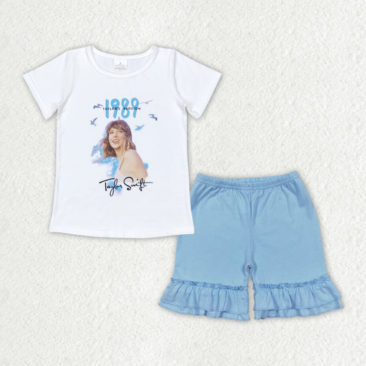 No moq GSSO1453 Pre-order Size 3-6m to 14-16t baby girl clothes short sleeve top with shorts kids summer set