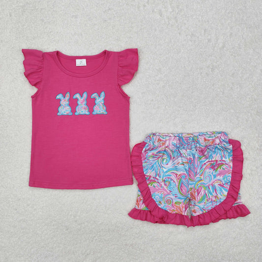 GSSO1466Pink bunny watercolor shorts girls Easter clothes