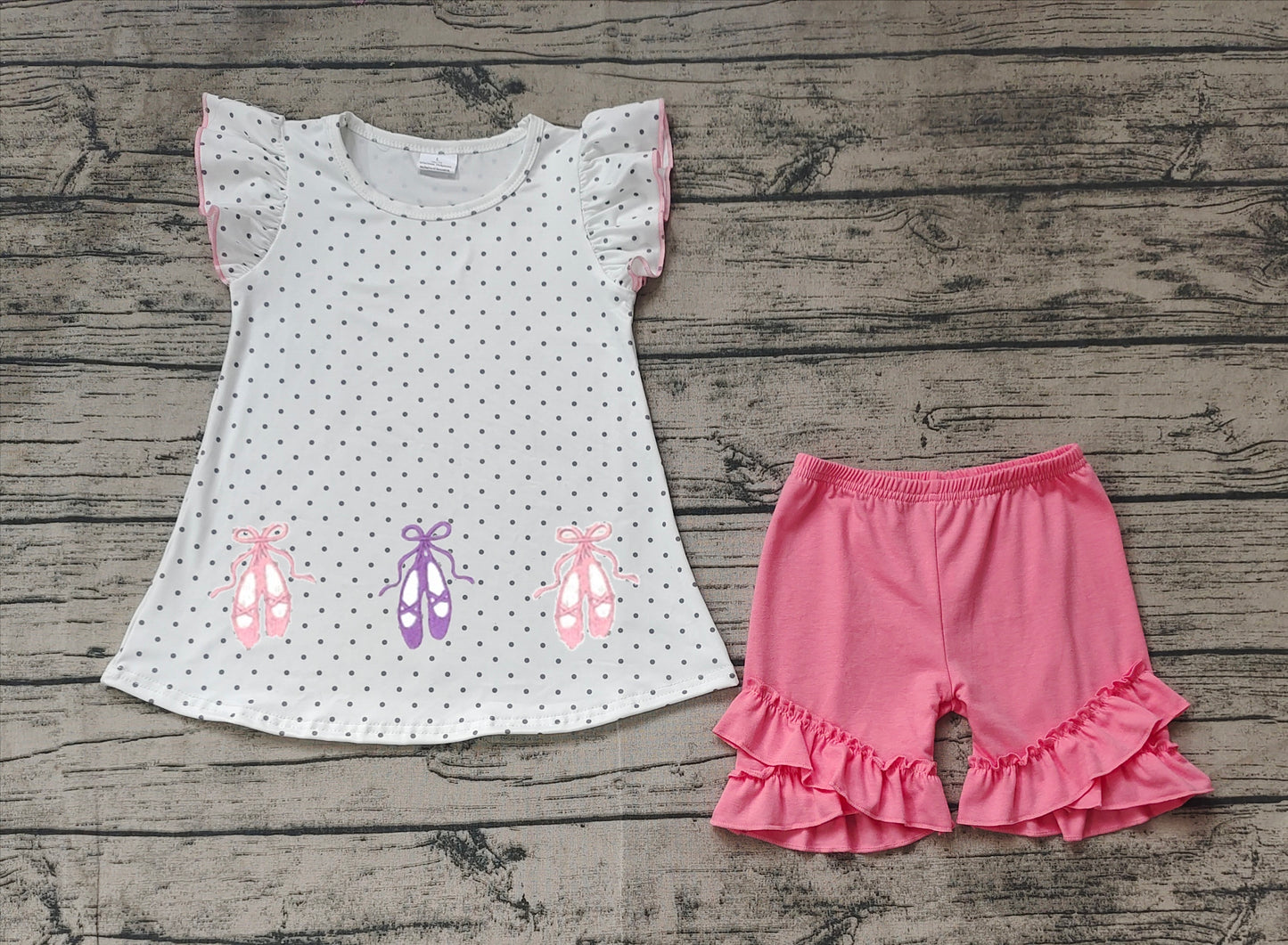 GSSO1504 Baby Girls Ballet Dots Tunic Ruffle Shorts Clothes Sets Preorder