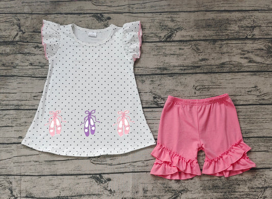 GSSO1504 Baby Girls Ballet Dots Tunic Ruffle Shorts Clothes Sets Preorder