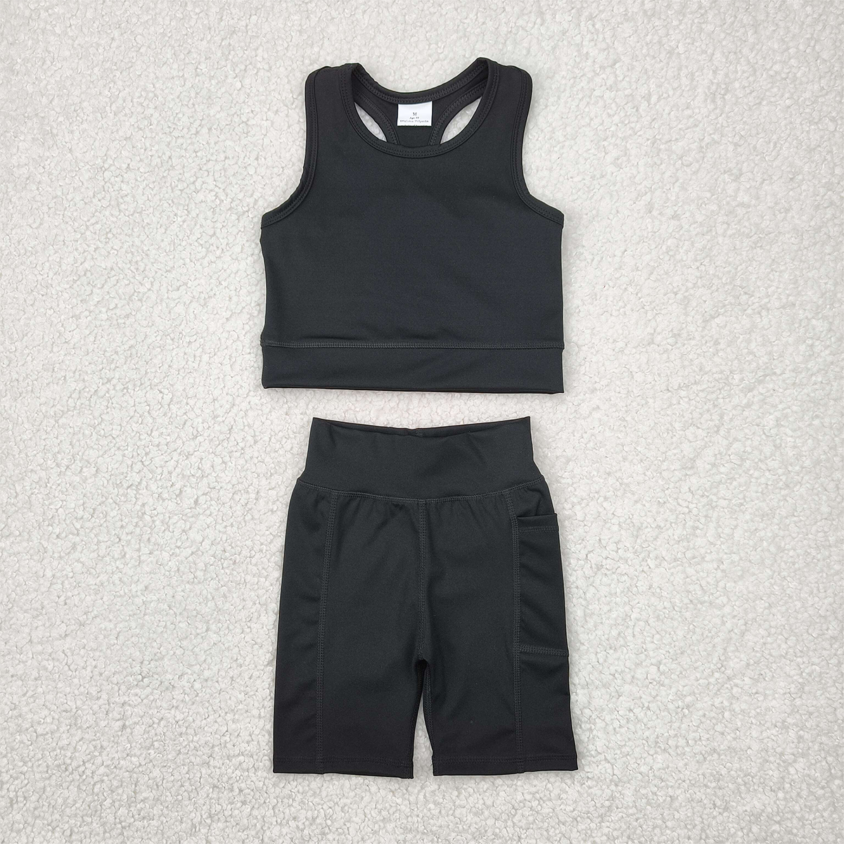 5.01 GSSO1517RTS NO MOQ Baby Girls Yoga Outfits  Black straps top shorts girls summer yoga clothes