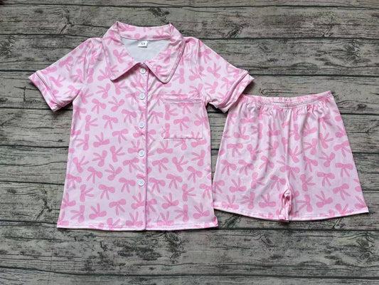 GSSO1535 Adult Women Pink Bows Buttons Tops Shorts Pajamas Preorder