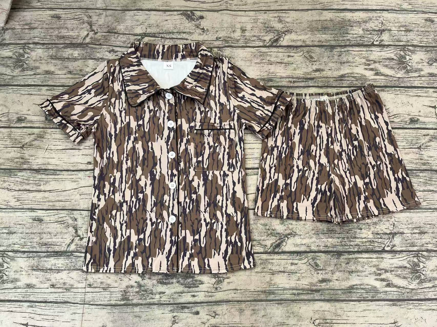 GSSO1537 Adult Women Bottomland Camouflage Buttons Tops Shorts Pajamas Preorder