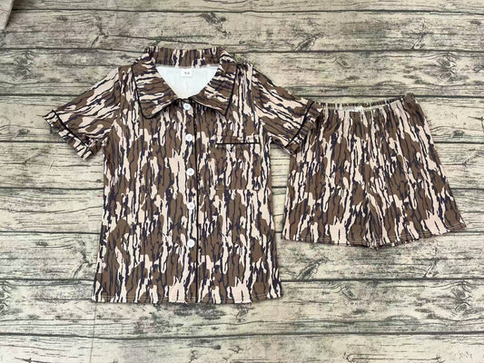 GSSO1537 Adult Women Bottomland Camouflage Buttons Tops Shorts Pajamas Preorder