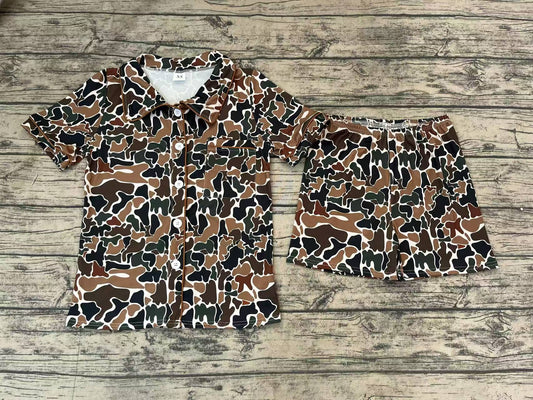 GSSO1538 Adult Women Duck Brown Camouflage Buttons Tops Shorts Pajamas Preorder