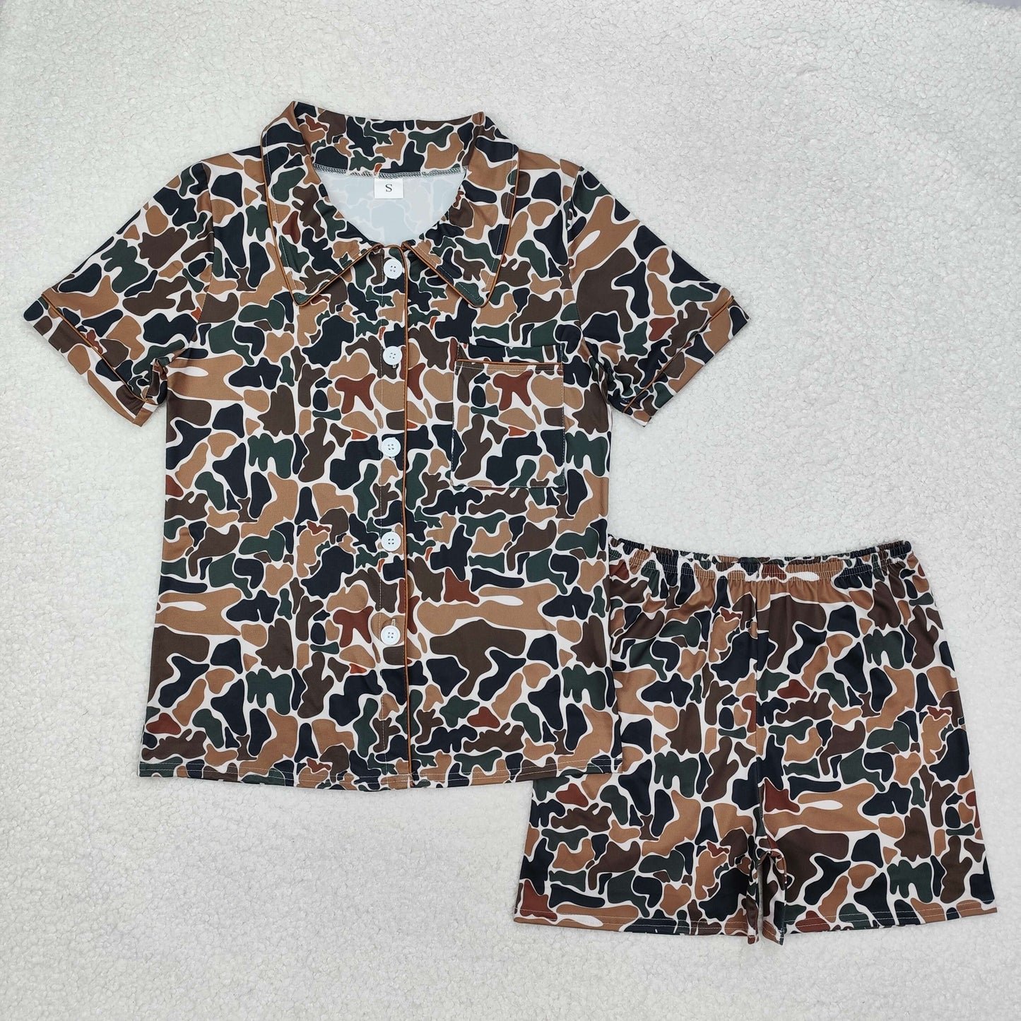 GSSO1538 Dark camo adult women summer button down pajamas