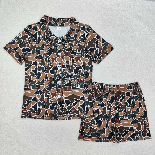GSSO1538 Dark camo adult women summer button down pajamas