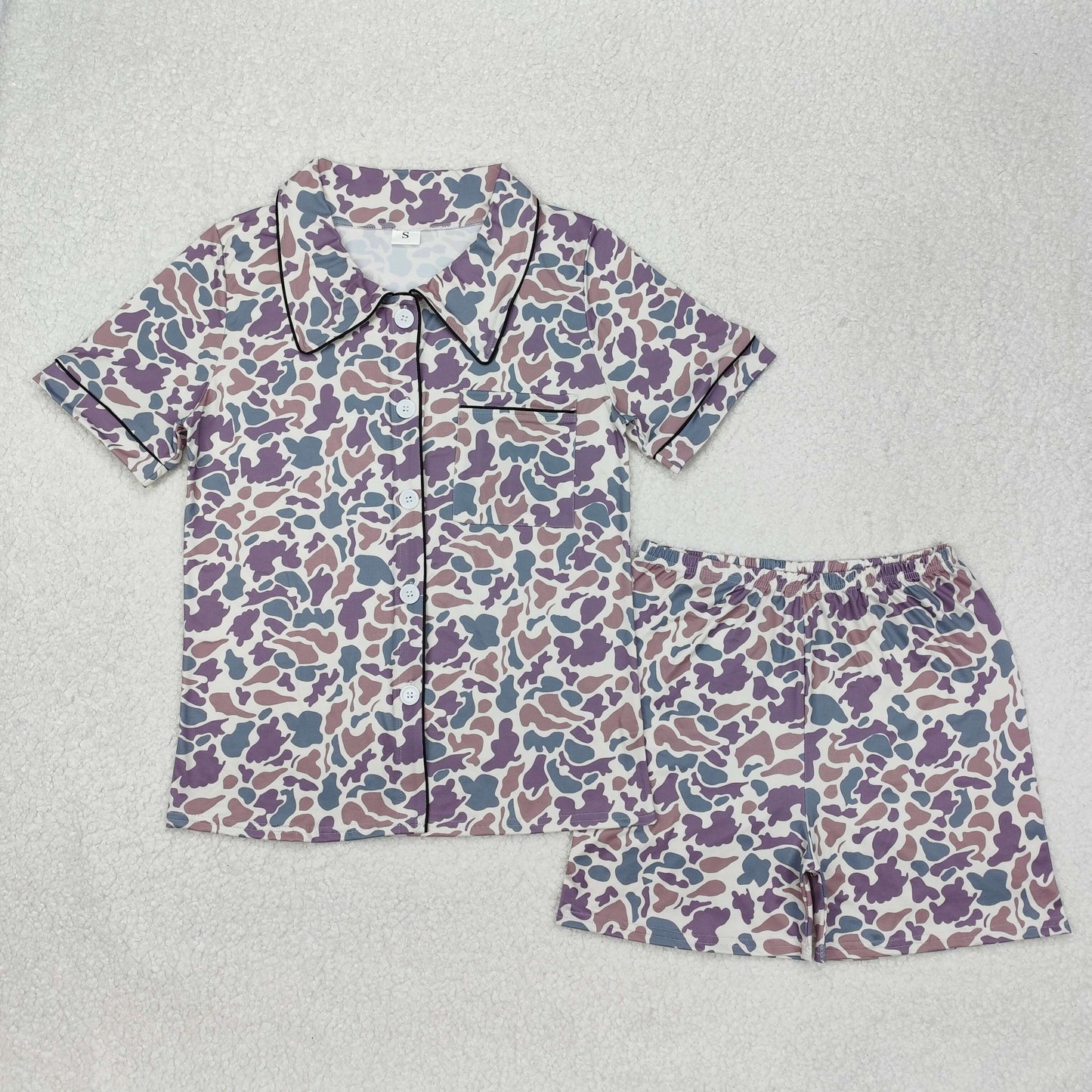 GSSO1539 Camo adult women summer button down pajamas