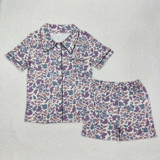 GSSO1539 Camo adult women summer button down pajamas
