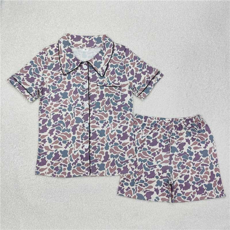 USA Shop (in stock)GSSO1539 Adult women's summer pajamas set Camo adult women summer button down pajamas
