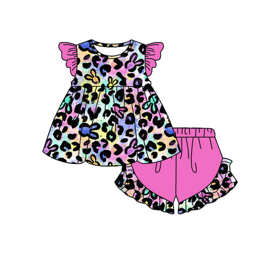 Baby Girls Leopard Easter Bunny Tunic Ruffle Shorts Clothing Sets Preorder GSSO1542