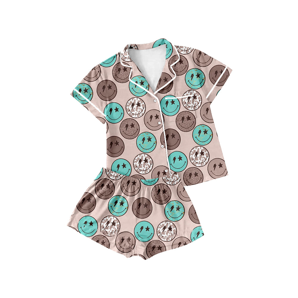 Baby Girls Blue Smile Buttons Shirts Shorts Pajamas Clothing Sets Preorder GSSPO1545