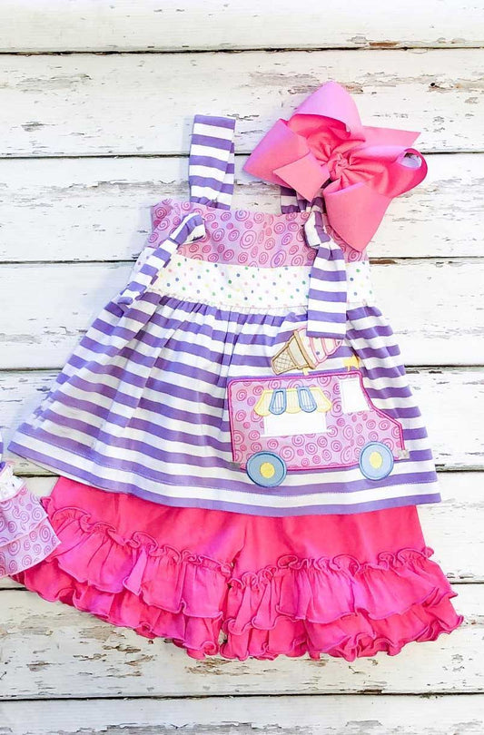 Baby Girls Purple Stripes Popstick Tunic Top Shorts Clothing Sets Preorder GSSO1547