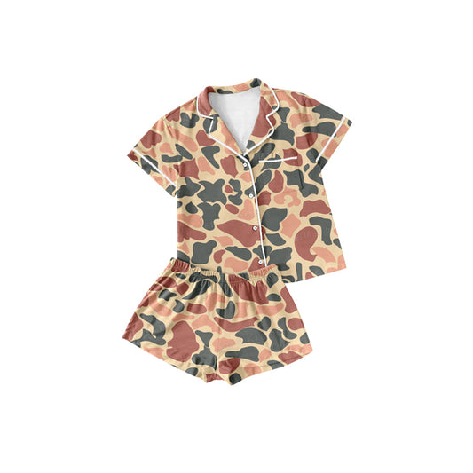 Baby Girls Green Camouflage Hunting Buttons Top Shorts Pajamas Clothing Sets Preorder  GSSO1548