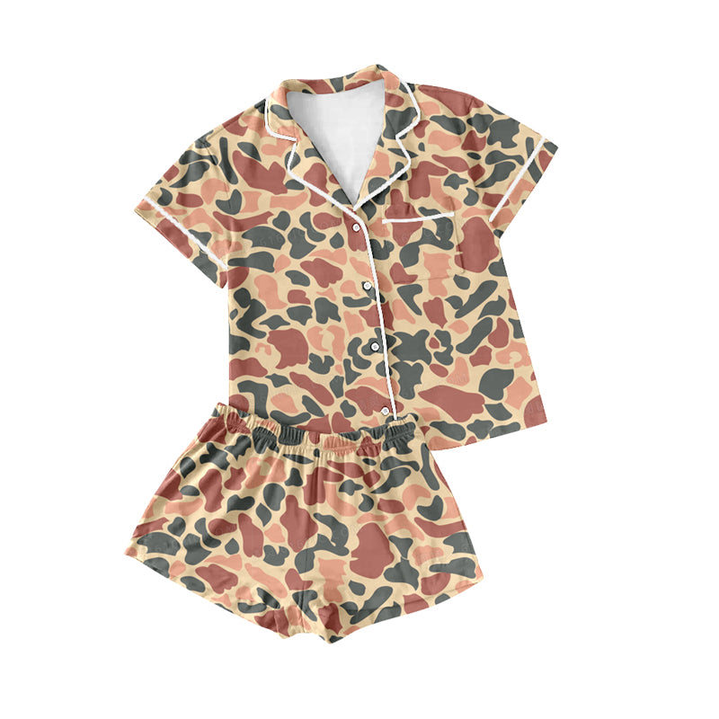 Adult Women Green Camouflage Hunting Buttons Tops Shorts Pajamas Preorder  GSSO1550