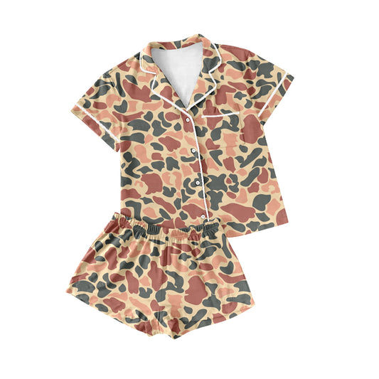 Adult Women Green Camouflage Hunting Buttons Tops Shorts Pajamas Preorder  GSSO1550