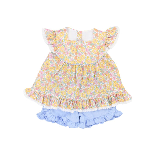 Baby Girls Pink Yellow Flowers Tunic Top Ruffle Shorts Clothing Sets Preorder GSSO1552
