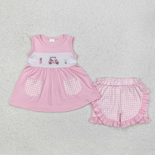 GSSO1554 Pink sleeveless golf pocket tunic shorts girls clothing