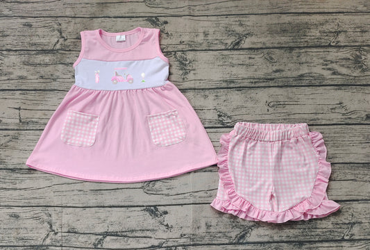 GSSO1554 Baby Girls Pink Golf Carts Tunic Ruffle Shorts Clothing Sets Preorder