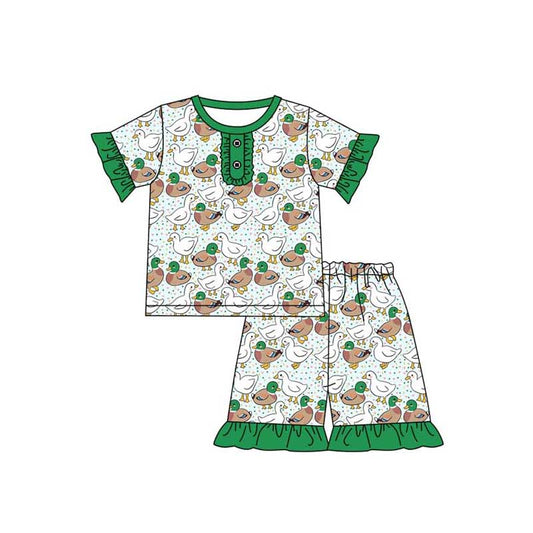 GSSO1557 Baby Girls Green Duck Goose Shirts Shorts Pajamas Clothing Sets Preorder