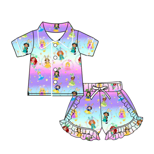 GSSO1560 Baby Girls Easter Princess Rabbits Top Shorts Pajamas Clothes Sets Preorder