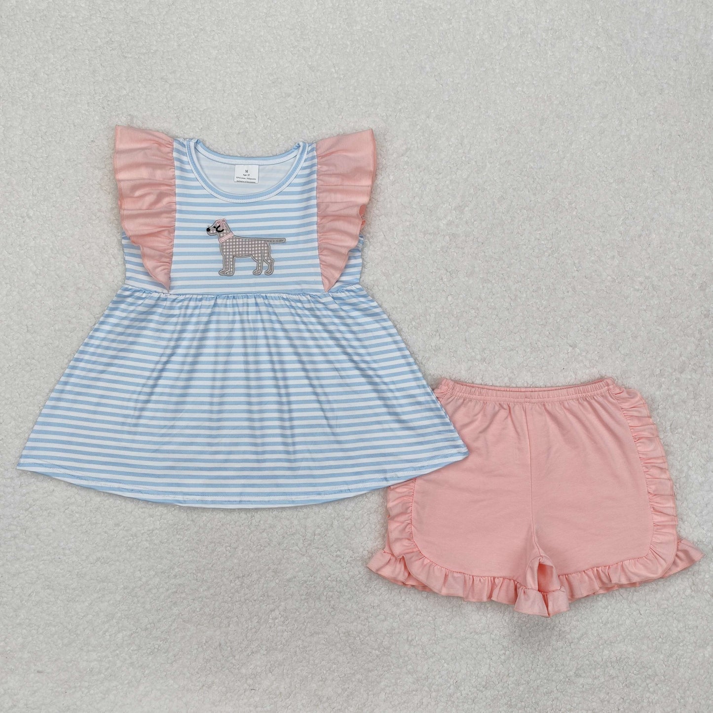 GSSO1563Flutter sleeves stripe dog tunic ruffle shorts girls clothes