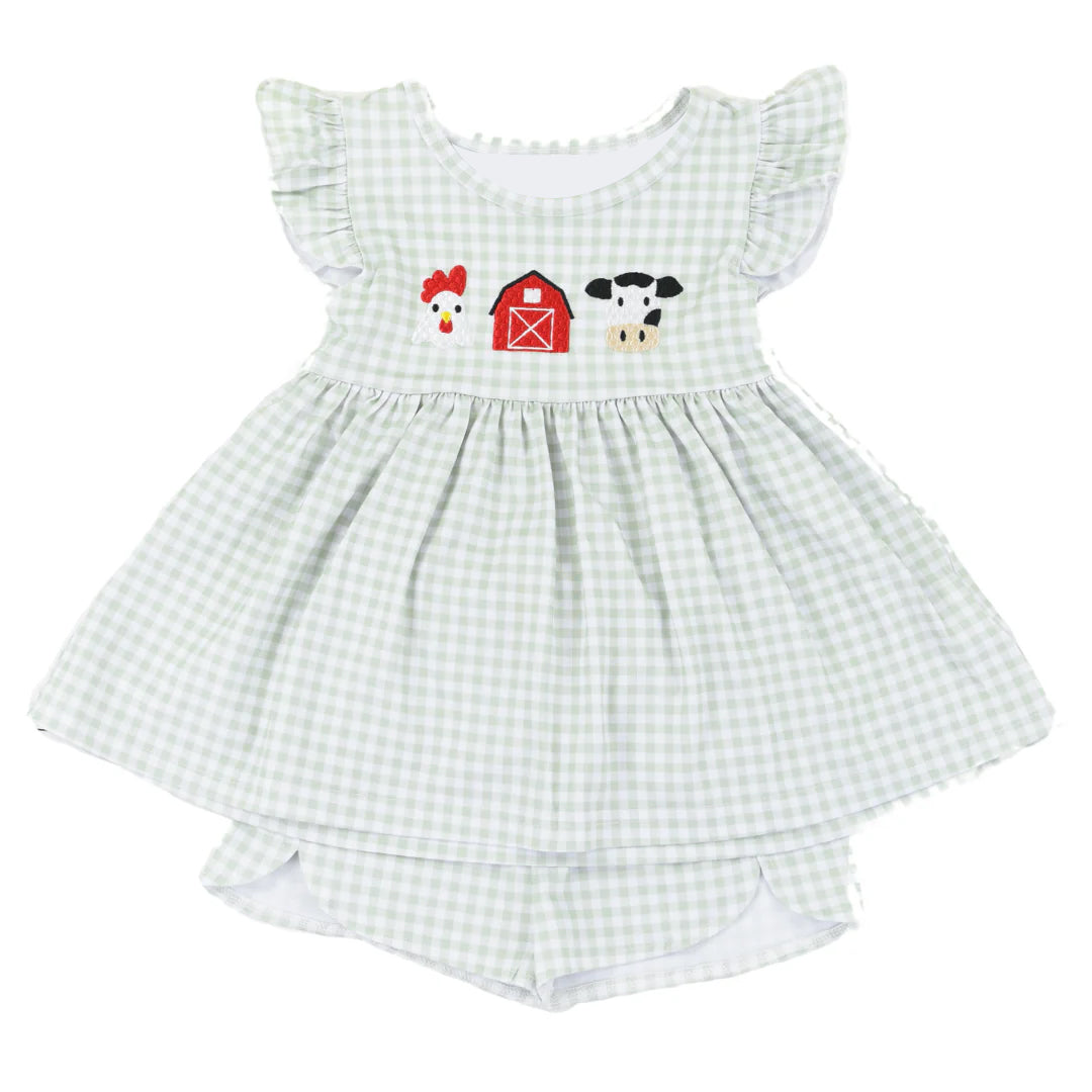GSSO1564 Baby Girls Farm House Cow Tunic Shorts Clothes Sets Preorder