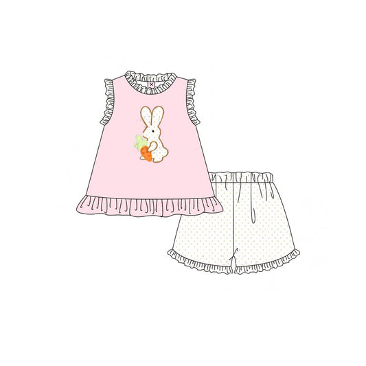 GSSO1567 Baby Girls Easter Pink Rabbit Carrot Tunic Ruffle Shorts Clothes Sets Preorder