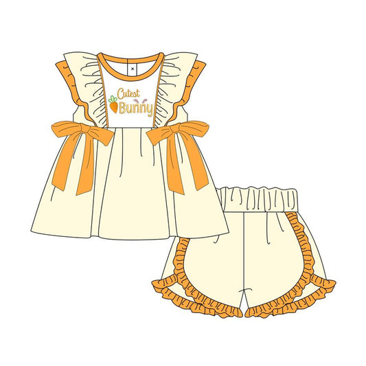 GSSO1570 Baby Girls Easter Cute Bunny Bows Tunic Ruffle Shorts Clothes Sets Preorder