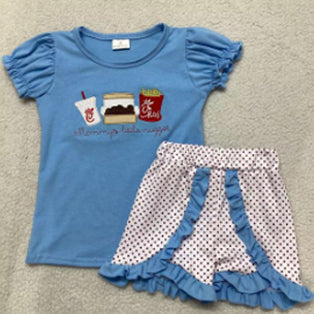 GSSO1575 Baby girl clothes cartoon dog back to school day toddler girl summer outfit