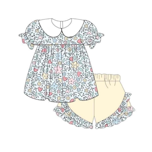 GSSO1578 Baby girl clothes floral short sleeve shorts set