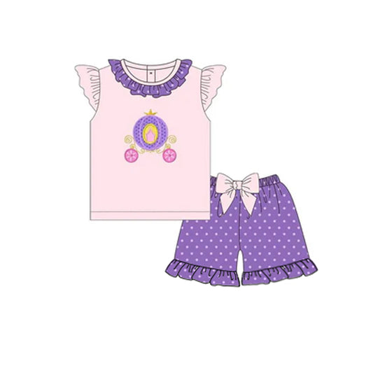 GSSO1579 Baby girl clothes purple flying sleeve shorts set