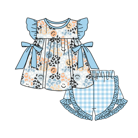 GSSO1581 Baby girl clothes cartoon dog blue short sleeve shorts set